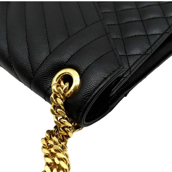 YVES SAINT LAURENT Large Envelope Leather Chain Shoulder Bag Black - Picture 5 of 15